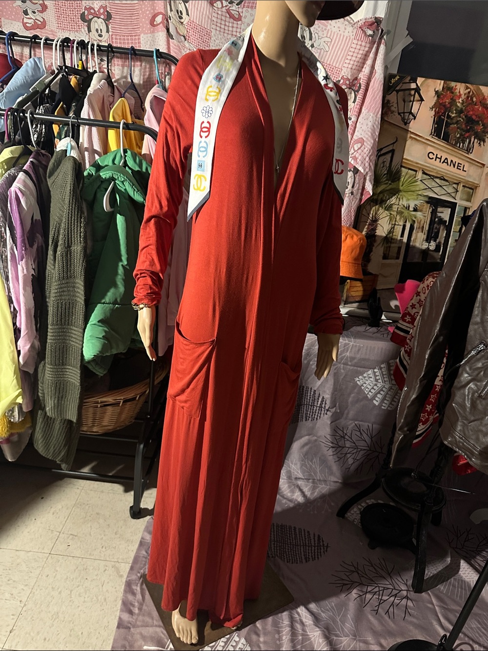 Red Long Sleeve Maxi Dress with Pockets - Women's